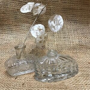 Vintage Perfume Bottles, Two Empty Bottles, Pressed Glass Vintage, Wedding‎ Deco